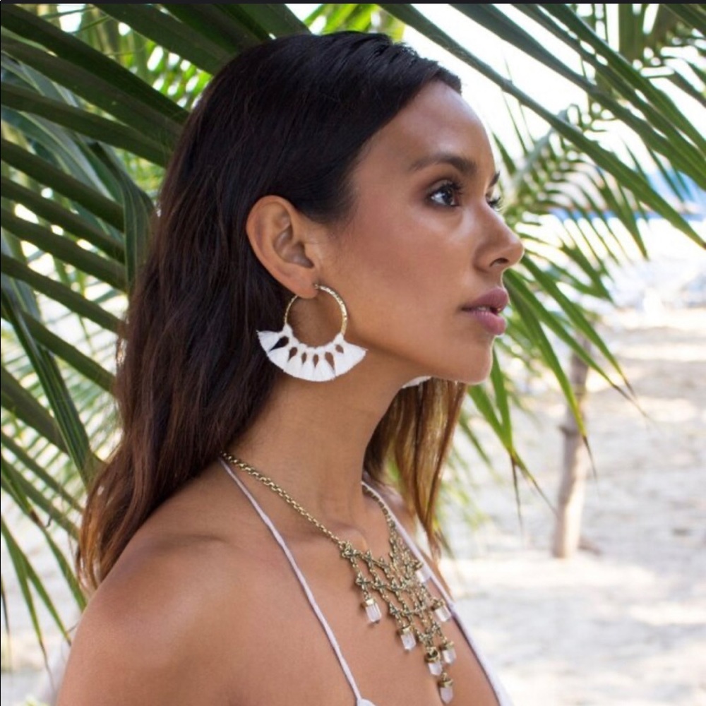 Tassel Fan Fringe Golden Hoop Earrings,NWT